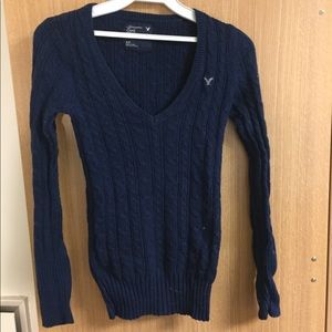 Navy fitted v-neck sweater